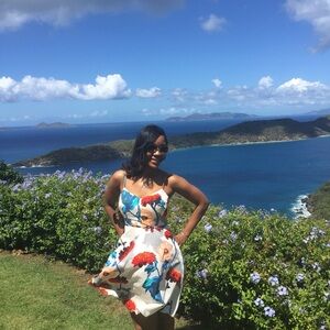 Banana Republic Cream Dress with Red Floral Design